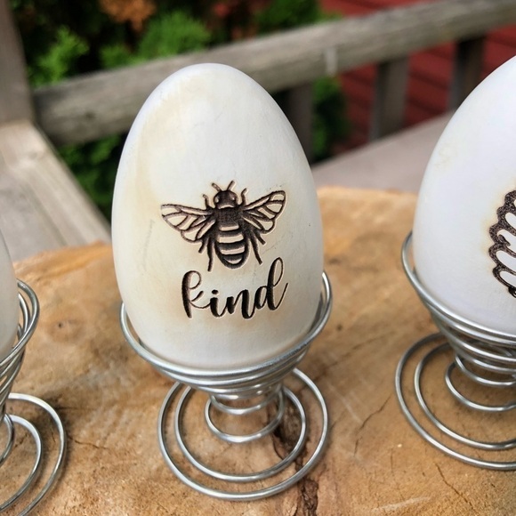 BEE Kind Farmhouse Wood Egg With Stand Decor Set - Picture 4 of 8